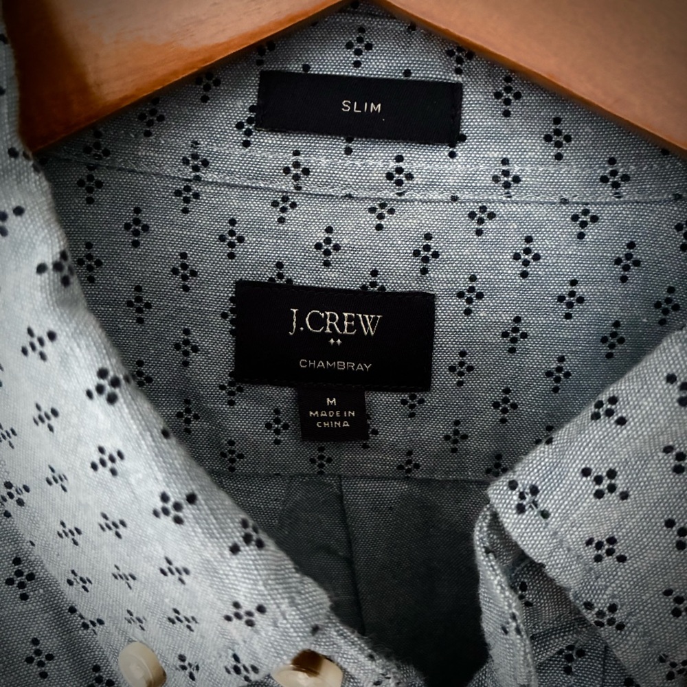 J. Crew Light Blue Patterned Chambray Button Down… - image 4